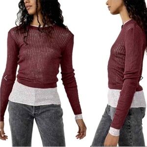 Free People H20 Crew Pullover Top Sweater Garnet L